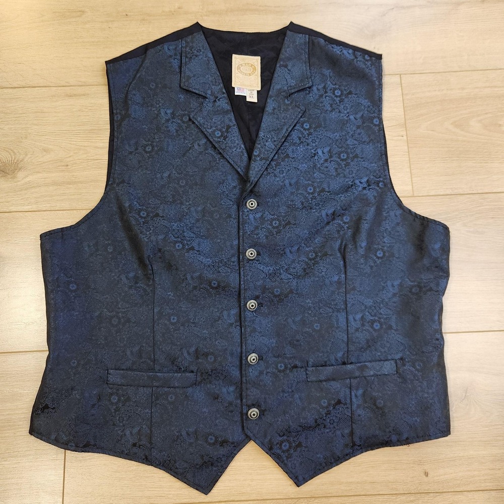 Wah Maker Vest Mens XL Blue Floral Western Frontier Cowboy Belted Made USA